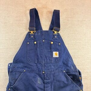Carhartt Vintage R02 Navy Blue Quilt Lined Canvas Double Knee Bib Overalls 36x30